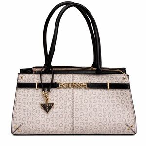 GUESS Beige and Black Logo Tote with Gold Hardware